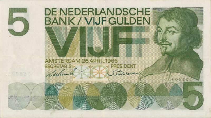 Nederland. 5 gulden. Bankbiljet. Type 1966. Vondel I - Zeer Fraai / Prachtig.