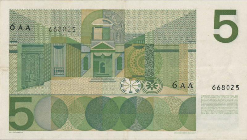 Nederland. 5 gulden. Bankbiljet. Type 1966. Vondel I - Zeer Fraai / Prachtig.