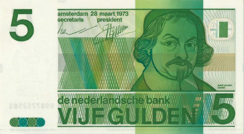 Nederland. 5 gulden. Bankbiljet. Type 1973. Vondel II - UNC.