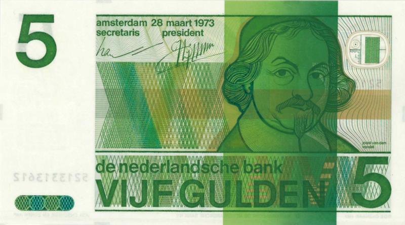 Nederland. 5 gulden. Bankbiljet. Type 1973. Vondel II - UNC.