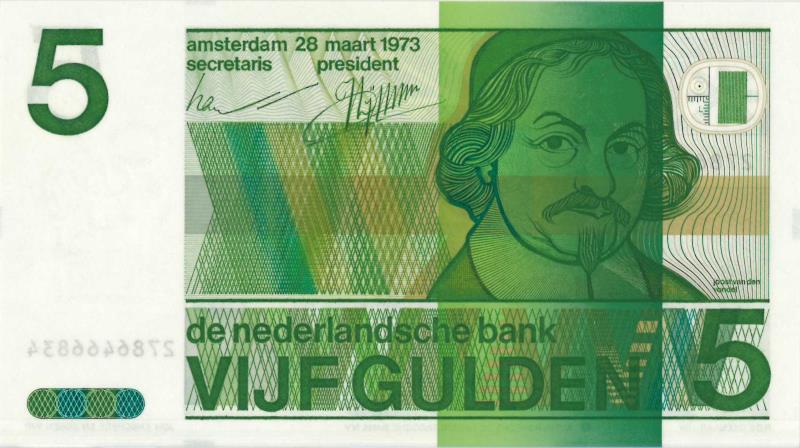 Nederland. 5 gulden. Bankbiljet. Type 1973. Vondel II - UNC.