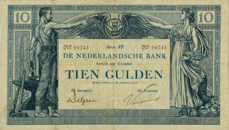 Nederland. 10 gulden. Bankbiljet. Type 1904. Arbeid en welvaart I - Fraai.