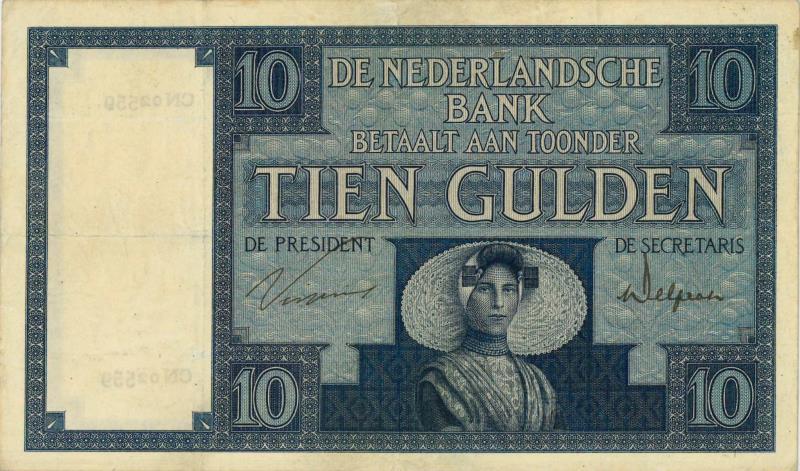 Nederland. 10 gulden. Bankbiljet. Type 1924. Zeeuws meisje - Zeer Fraai -.