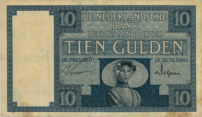 Nederland. 10 gulden. Bankbiljet. Type 1924. Zeeuws meisje - Fraai.