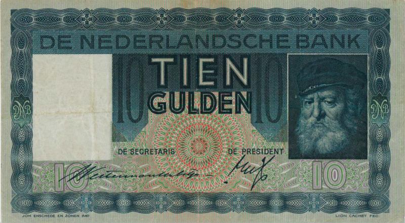 Nederland. 10 gulden. Bankbiljet. Type 1933. Grijsaard - Zeer Fraai -.