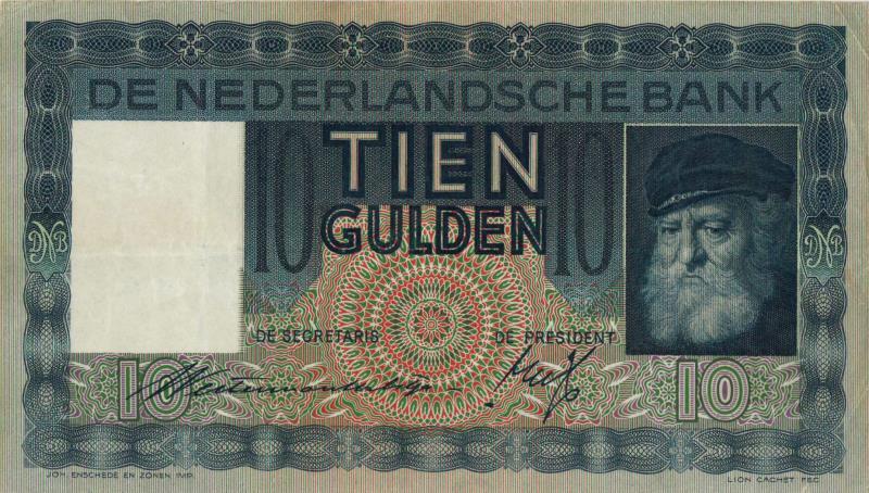 Nederland. 10 gulden. Bankbiljet. Type 1933. Grijsaard - Zeer Fraai -.