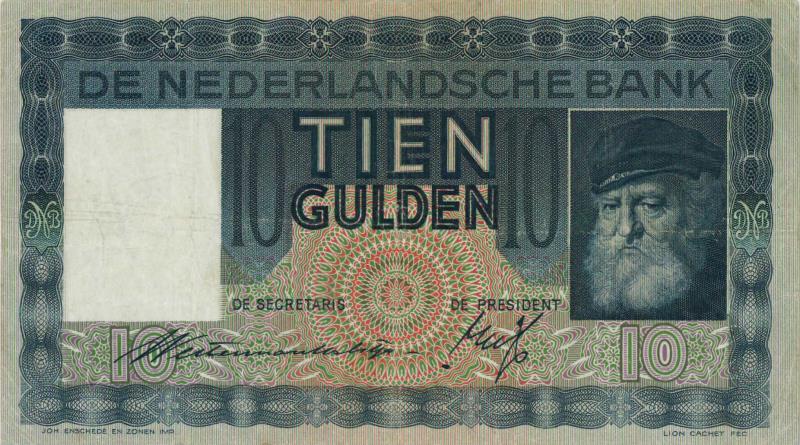 Nederland. 10 gulden. Bankbiljet. Type 1933. Grijsaard - Fraai.