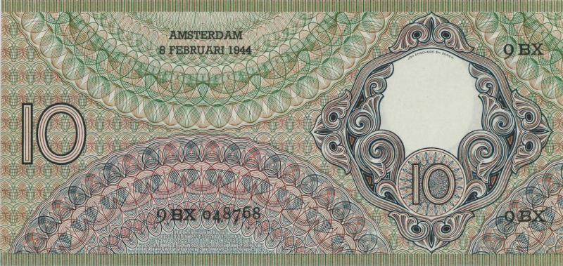 Nederland. 10 gulden. Bankbiljet. Type 1943 I. Staalmeester - Nagenoeg UNC.