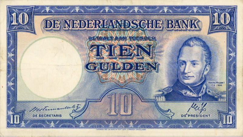 Nederland. 10 gulden. Bankbiljet. Type 1945 II. Willem I - Zeer Fraai +.