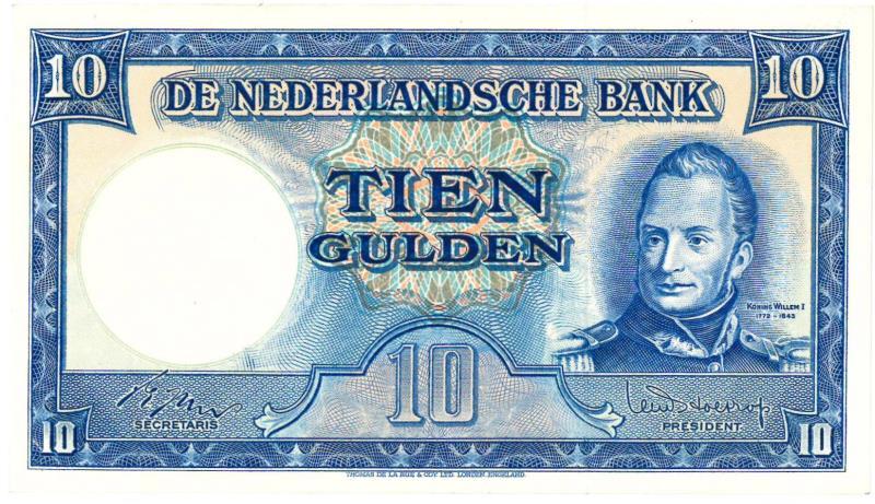 Nederland. 10 gulden. Bankbiljet. Type 1949. Willem I - Prachtig +.