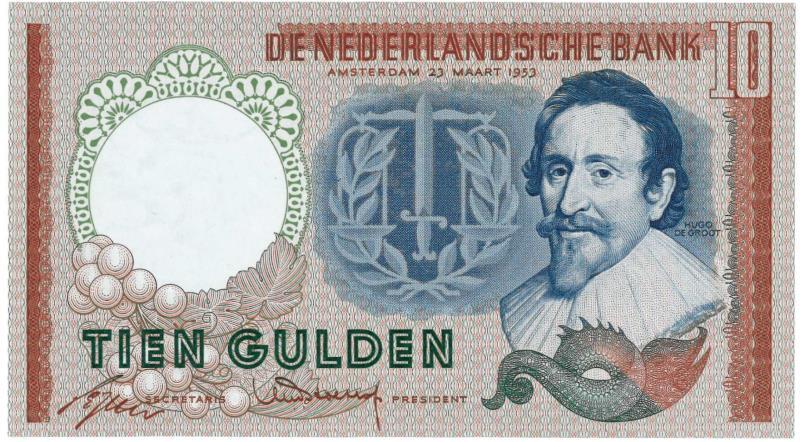 Nederland. 10 gulden. Bankbiljet. Type 1953. Hugo de Groot - About UNC.