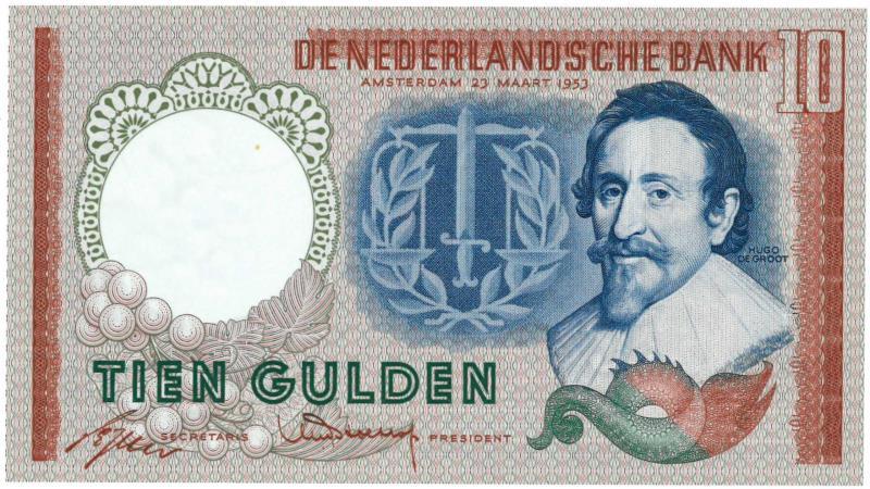 Nederland. 10 gulden. Bankbiljet. Type 1953. Hugo de Groot - Prachtig / UNC.