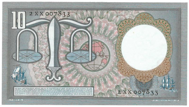 Nederland. 10 gulden. Bankbiljet. Type 1953. Hugo de Groot - Prachtig / UNC.