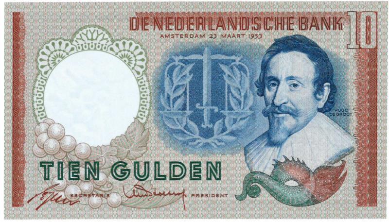 Nederland. 10 gulden. Bankbiljet. Type 1953. Hugo de Groot - Prachtig +.