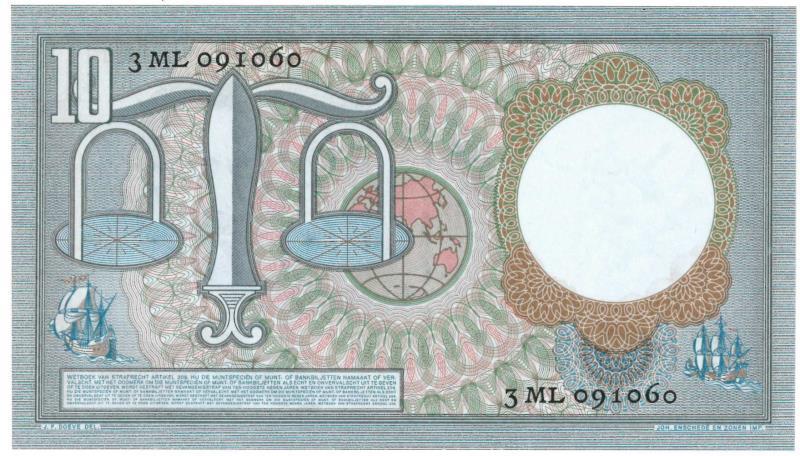 Nederland. 10 gulden. Bankbiljet. Type 1953. Hugo de Groot - Prachtig +.