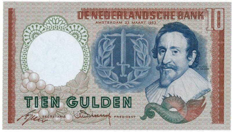 Nederland. 10 gulden. Bankbiljet. Type 1953. Hugo de Groot - Zeer Fraai / Prachtig.