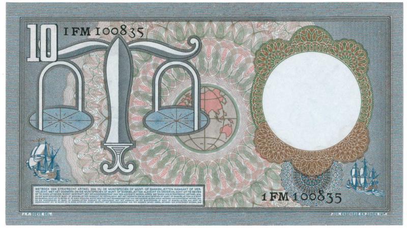 Nederland. 10 gulden. Bankbiljet. Type 1953. Hugo de Groot - Zeer Fraai / Prachtig.