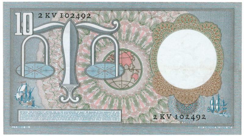 Nederland. 10 gulden. Bankbiljet. Type 1953. Hugo de Groot - Zeer Fraai.