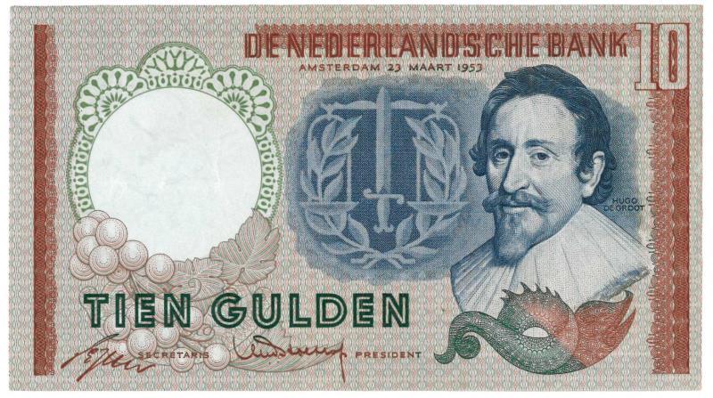 Nederland. 10 gulden. Bankbiljet. Type 1953. Hugo de Groot - Zeer Fraai -.