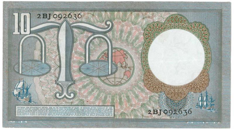 Nederland. 10 gulden. Bankbiljet. Type 1953. Hugo de Groot - Zeer Fraai -.