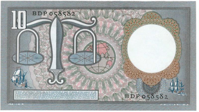 Nederland. 10 gulden. Bankbiljet. Type 1953. Hugo de Groot - Prachtig.