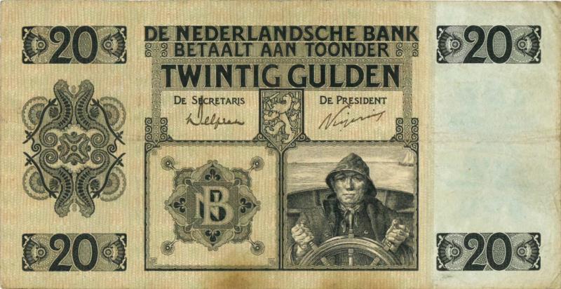 Nederland. 20 gulden. Bankbiljet. Type 1926. Stuurman - Fraai.