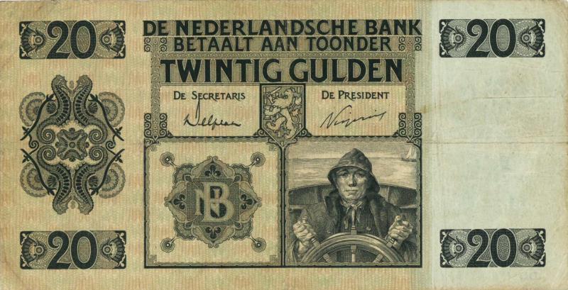 Nederland. 20 gulden. Bankbiljet. Type 1926. Stuurman - Fraai.