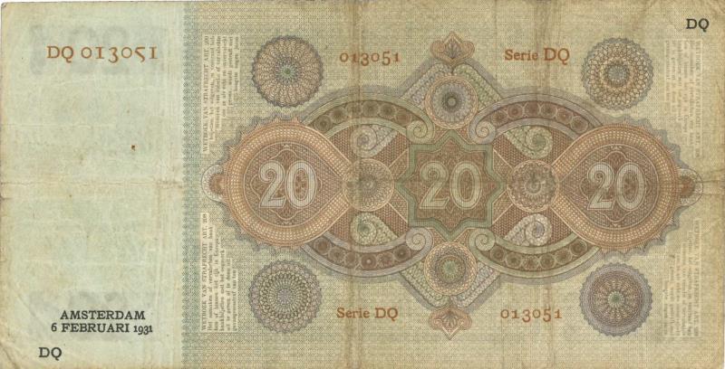 Nederland. 20 gulden. Bankbiljet. Type 1926. Stuurman - Fraai.