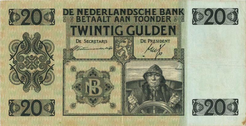 Nederland. 20 gulden. Bankbiljet. Type 1926. Stuurman - Fraai.