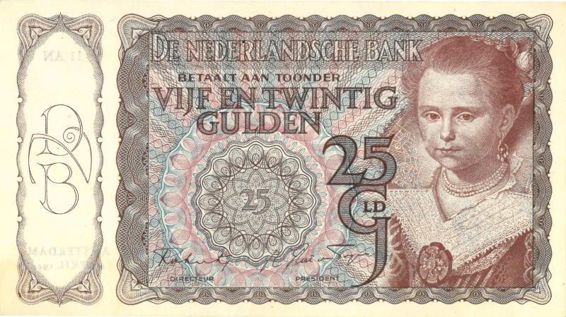 Nederland. 25 gulden. Bankbiljet. Type 1943 I. Prinsjesje - Prachtig.