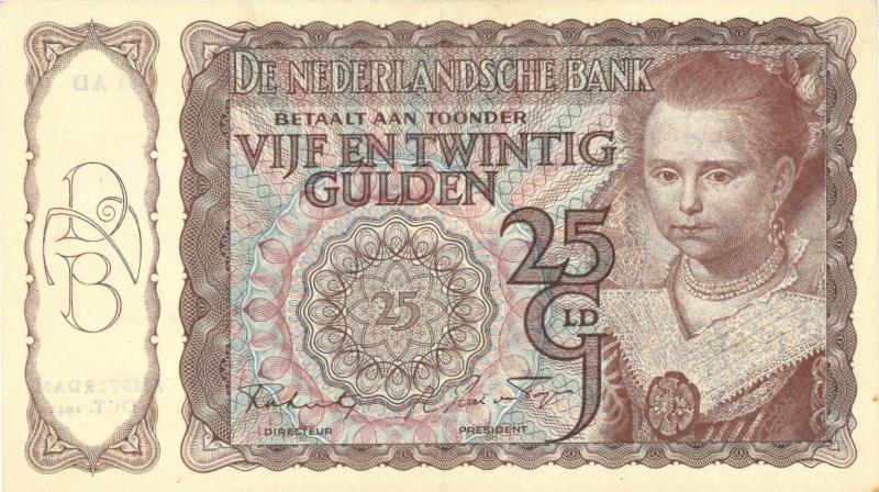 Nederland. 25 gulden. Bankbiljet. Type 1943 I. Prinsjesje - Zeer Fraai / Prachtig.