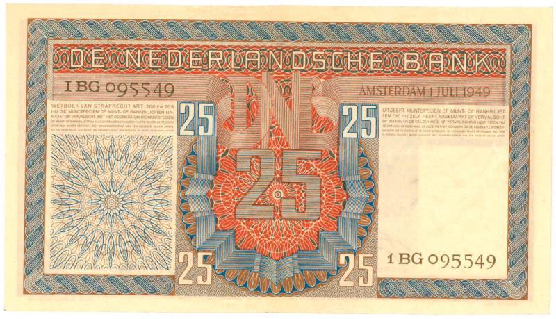 Nederland. 25 gulden. Bankbiljet. Type 1949. Salomo - Zeer Fraai +.