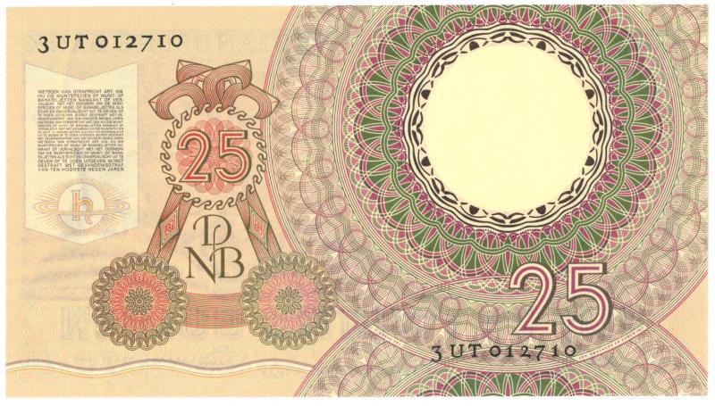 Nederland. 25 gulden. Bankbiljet. Type 1955. Huygens - Nagenoeg UNC.
