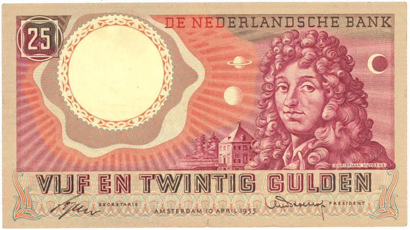 Nederland. 25 gulden. Bankbiljet. Type 1955. Huygens - Fraai.