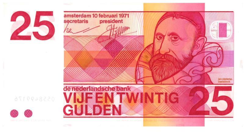 Nederland. 25 gulden. Bankbiljet. Type 1971. Sweelinck - Nagenoeg UNC.