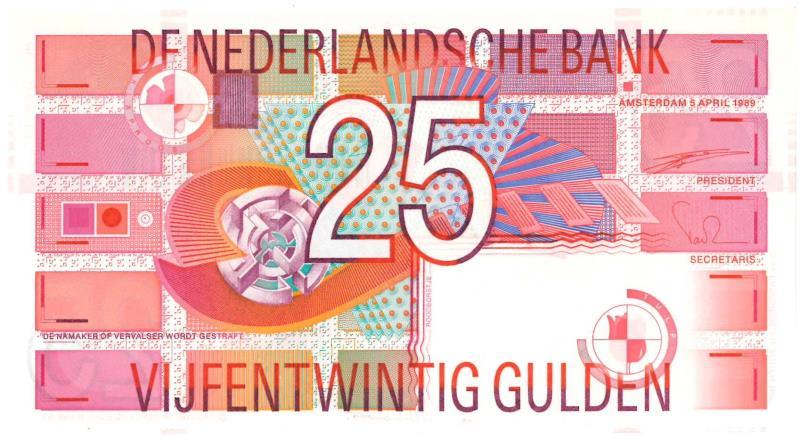 Nederland. 25 gulden. Bankbiljet. Type 1989. Roodborstje - UNC.