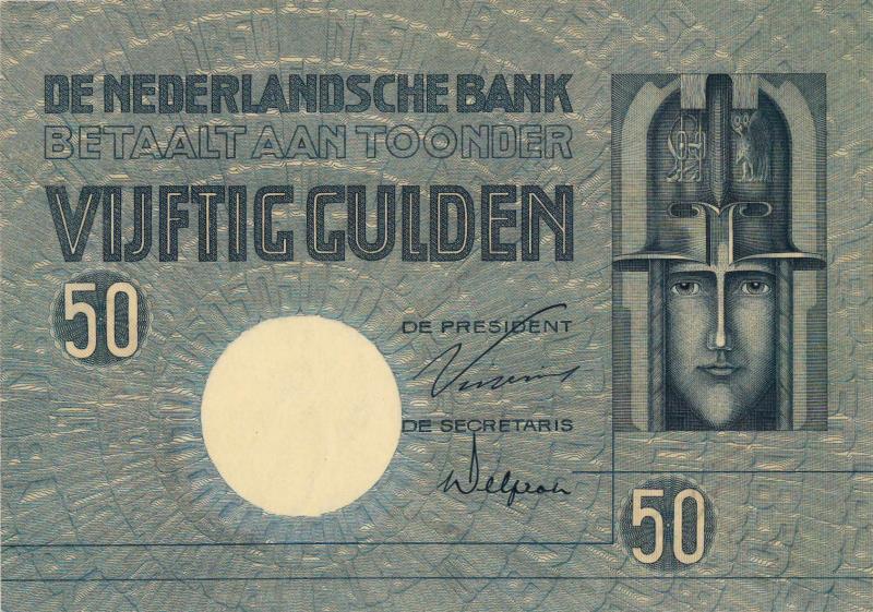 Nederland. 50 gulden. Banknote. Type 1929. Minerva - UNC.