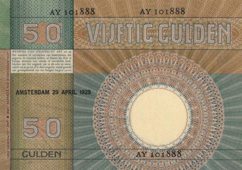 Nederland. 50 gulden. Banknote. Type 1929. Minerva - UNC.