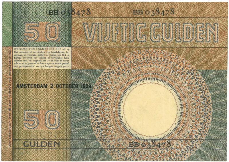 Nederland. 50 gulden. Bankbiljet. Type 1929. Minerva - Fraai.