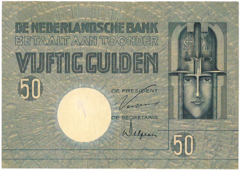 Nederland. 50 gulden. Bankbiljet. Type 1929. Minerva - Fraai.