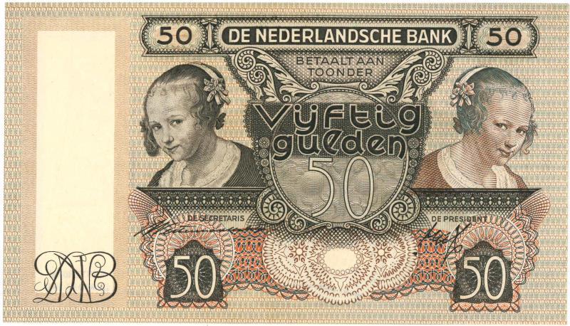 Nederland. 50 gulden. Bankbiljet. Type 1941. Oestereetster - Prachtig.