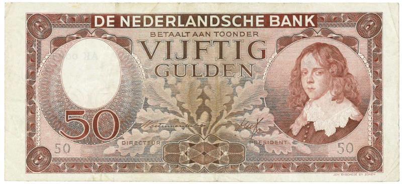 Nederland. 50 gulden. Bankbiljet. Type 1945. Stadhouder Willem III - Zeer Fraai.