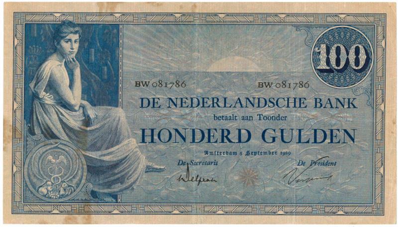 Nederland. 100 gulden. Bankbiljet. Type 1921. Grietje Seel - Fraai.