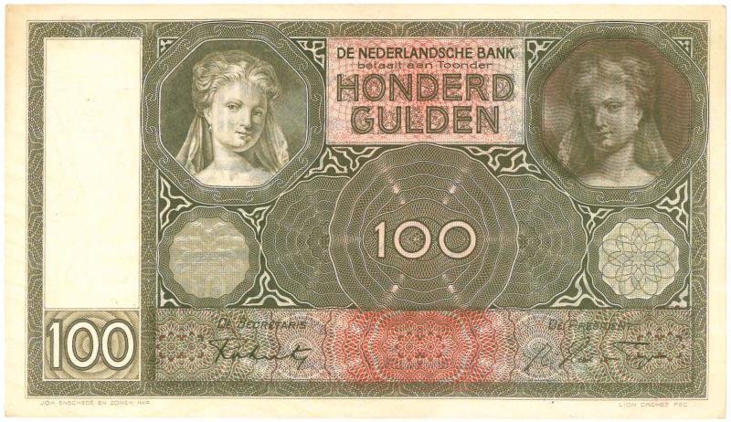 Nederland. 100 gulden. Bankbiljet. Type 1930. Luitspelende vrouw - Prachtig +.