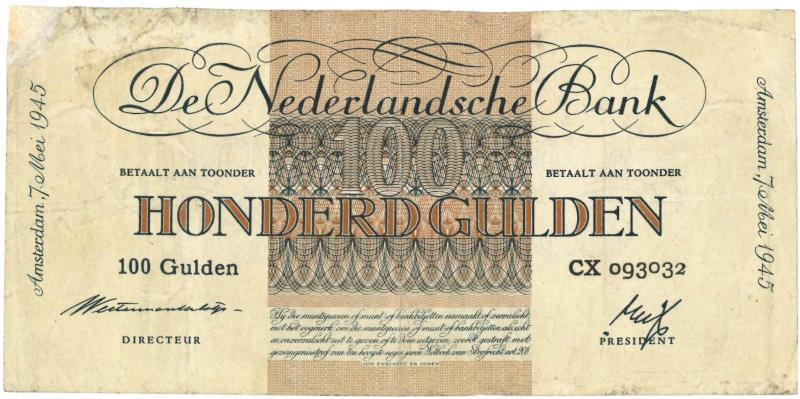 Nederland. 100 gulden. Bankbiljet. Type 1945. Geldzuivering - Fraai -.