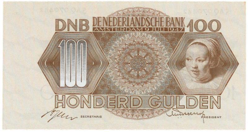 Nederland. 100 gulden. Bankbiljet. Type 1947. Meisjeskop - Nagenoeg UNC.