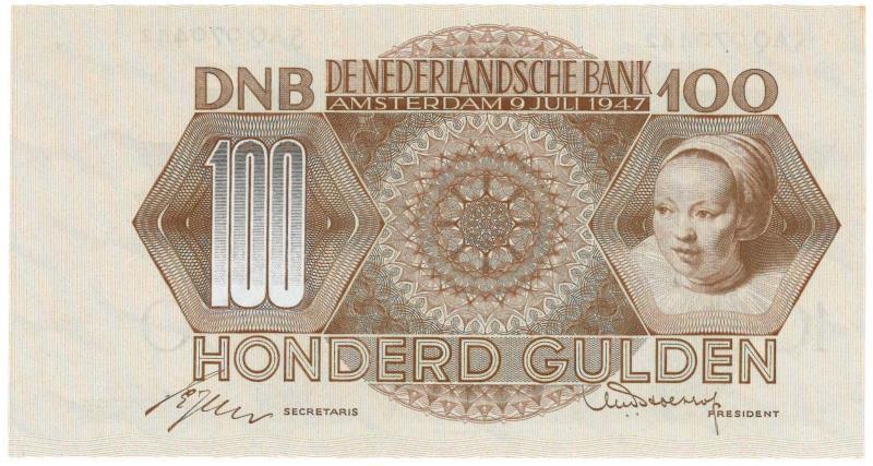 Nederland. 100 gulden. Bankbiljet. Type 1947. Meisjeskop - Nagenoeg UNC.