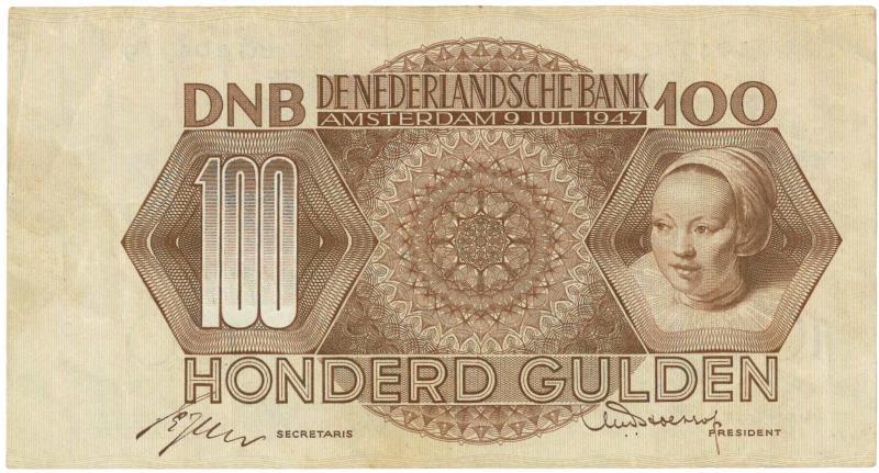 Nederland. 100 gulden. Bankbiljet. Type 1947. Meisjeskop - Fraai / Zeer Fraai.