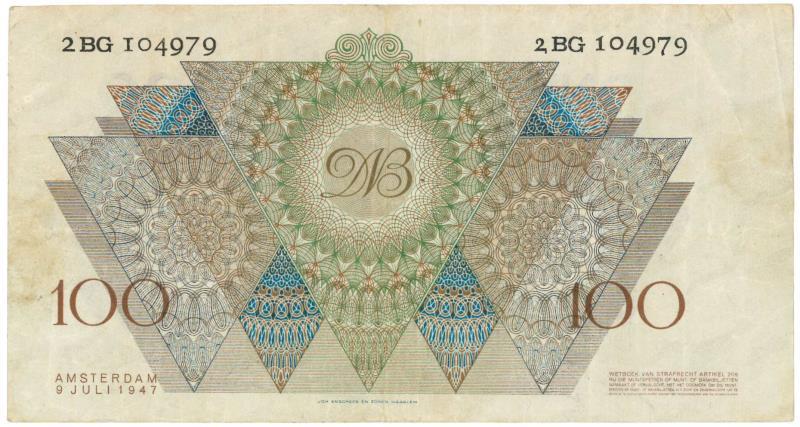 Nederland. 100 gulden. Bankbiljet. Type 1947. Meisjeskop - Fraai / Zeer Fraai.