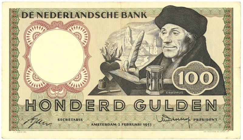 Nederland. 100 gulden. Bankbiljet. Type 1953. Erasmus - Zeer Fraai -.